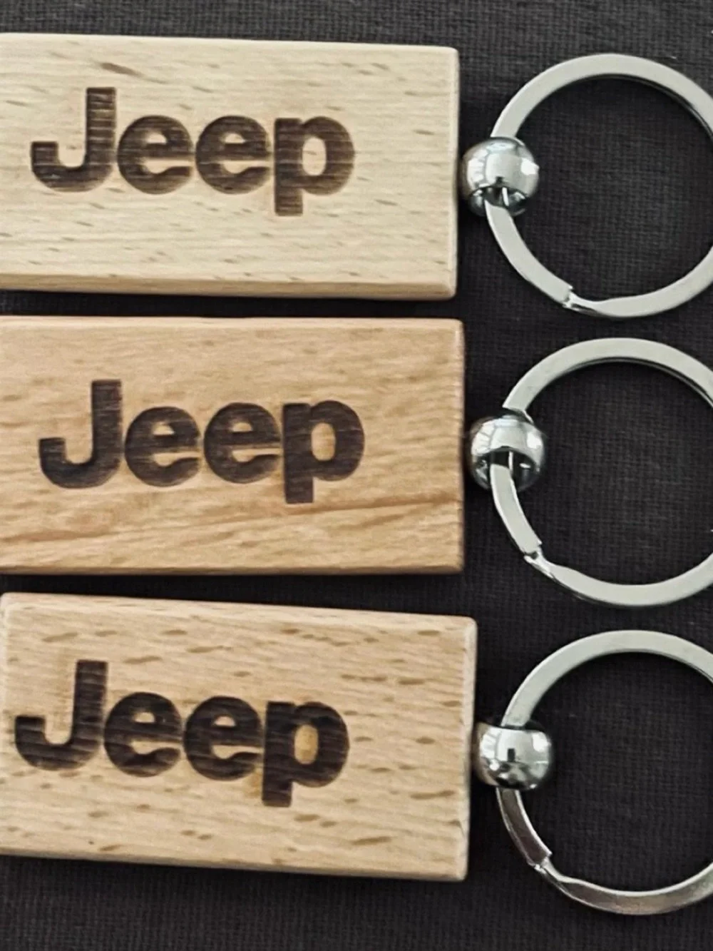 Jeep Branded Wooden Key Set of 3 in Natural Wood and Silver